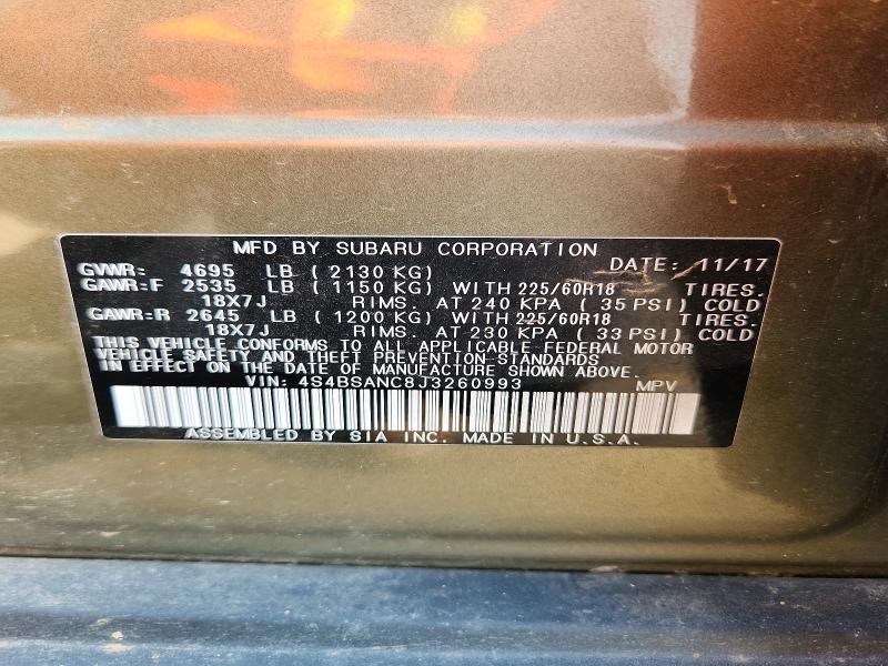 Aukcja sprzedaży 2018 Subaru Outback, vin: 4S4BSANC8J3260993, numer aukcji: 64608166