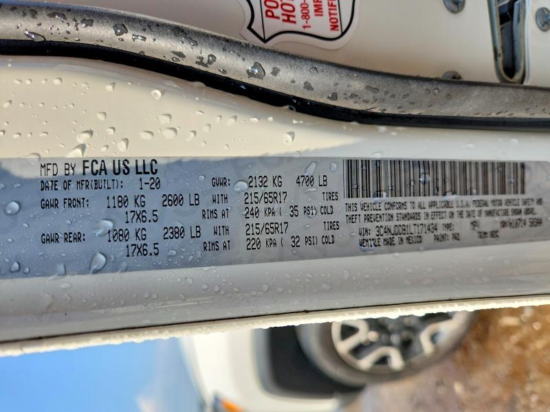 2020 Jeep Compass მანქანა იყიდება აუქციონზე, vin: 3C4NJDDB1LT171434, აუქციონის ნომერი: 63543276