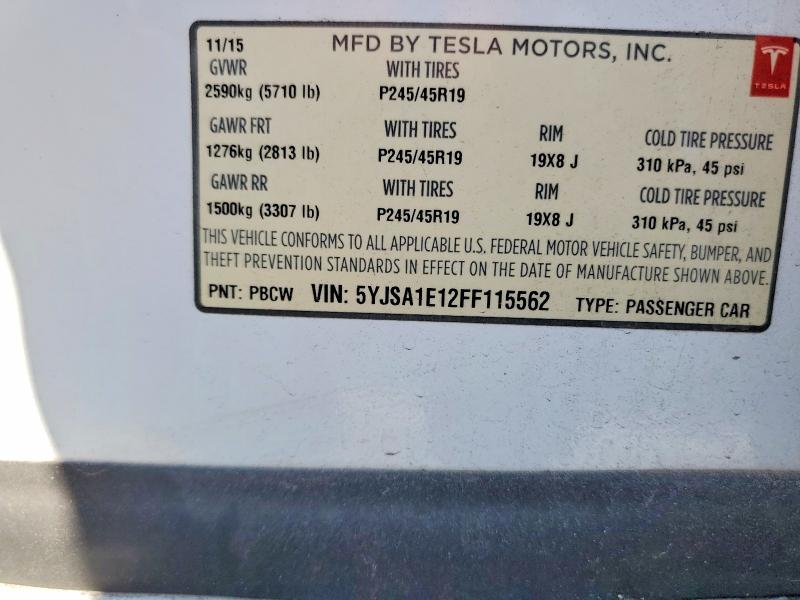 Aukcja sprzedaży 2015 Tesla Model S, vin: 5YJSA1E12FF115562, numer aukcji: 64502536