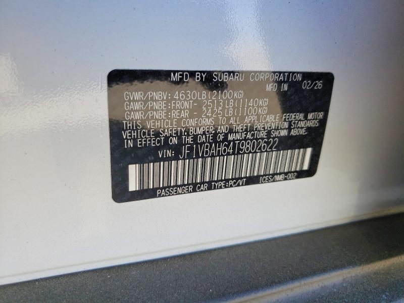 Aukcja sprzedaży 2026 Subaru Wrx, vin: JF1VBAH64T9802622, numer aukcji: 66094476