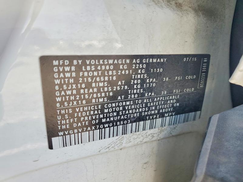 2016 Volkswagen Tiguan მანქანა იყიდება აუქციონზე, vin: WVGBV7AX7GW019503, აუქციონის ნომერი: 65413206