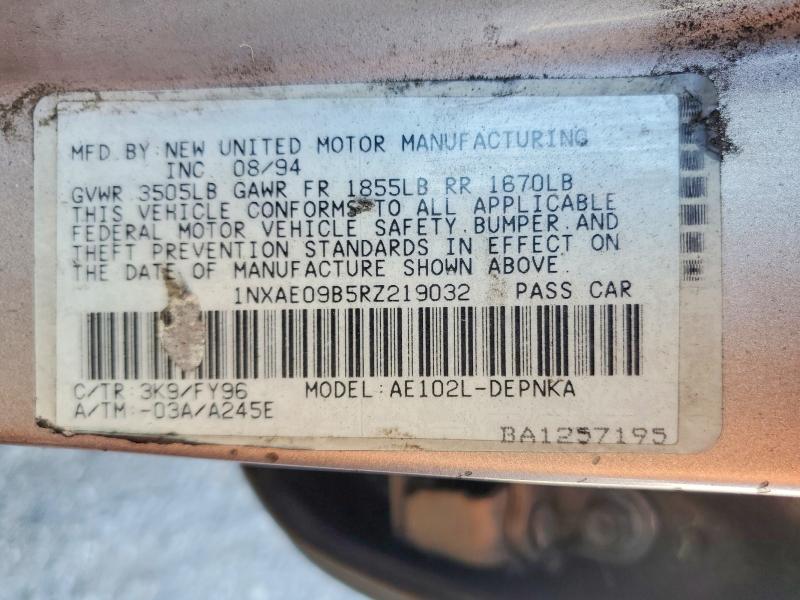 1994 Toyota Corolla მანქანა იყიდება აუქციონზე, vin: 1NXAE09B5RZ219032, აუქციონის ნომერი: 63691556
