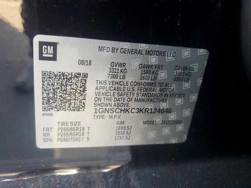 Продаж на аукціоні авто 2019 Chevrolet Suburban, vin: 1GNSCHKC3KR124646, номер лоту: 64431966