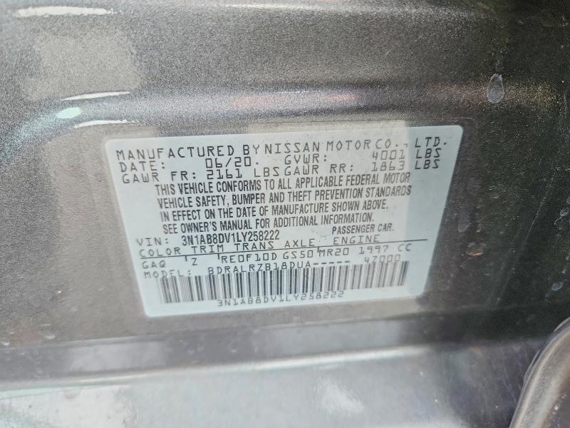 65710386 :رقم المزاد ، 3N1AB8DV1LY258222 vin ، 2020 Nissan Sentra مزاد بيع