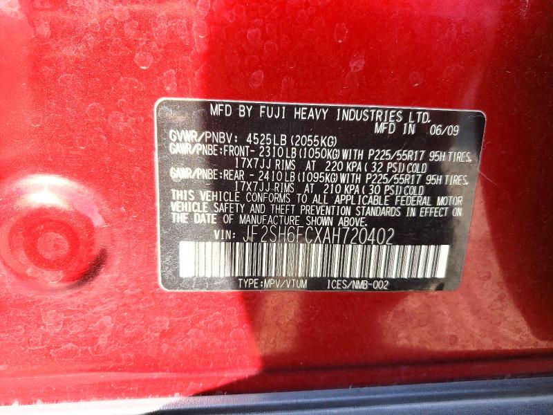 64990456 :رقم المزاد ، JF2SH6FCXAH720402 vin ، 2010 Subaru Forester مزاد بيع