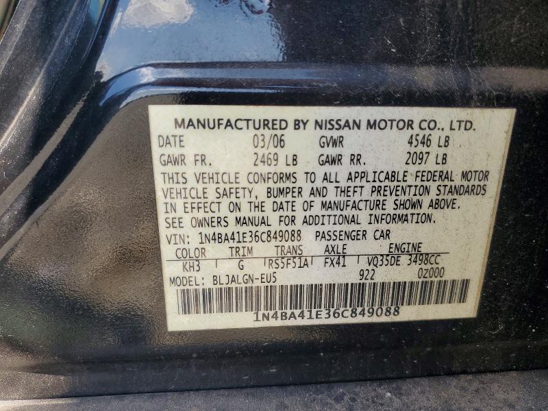 Продаж на аукціоні авто 2006 Nissan Maxima, vin: 1N4BA41E36C849088, номер лоту: 67261946