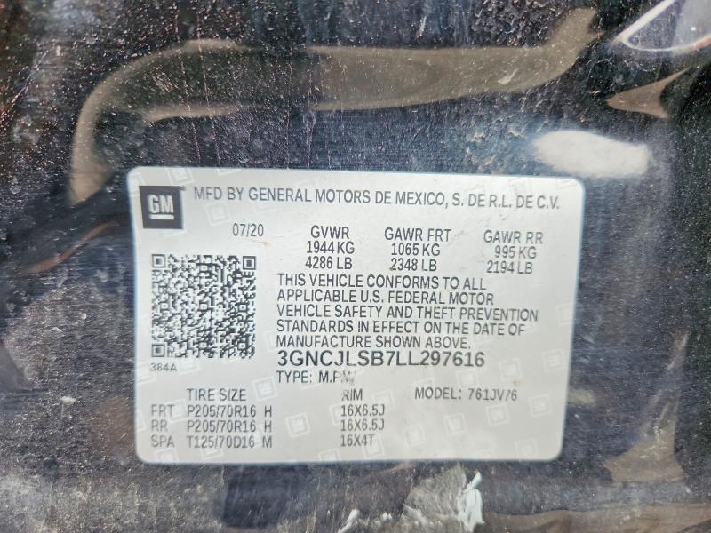 Aukcja sprzedaży 2020 Chevrolet Trax, vin: 3GNCJLSB7LL297616, numer aukcji: 65641226