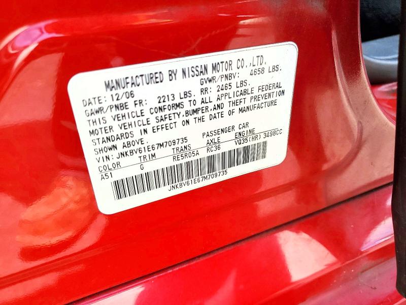 64921976 :رقم المزاد ، JNKBV61E67M709735 vin ، 2007 Infiniti G35 مزاد بيع