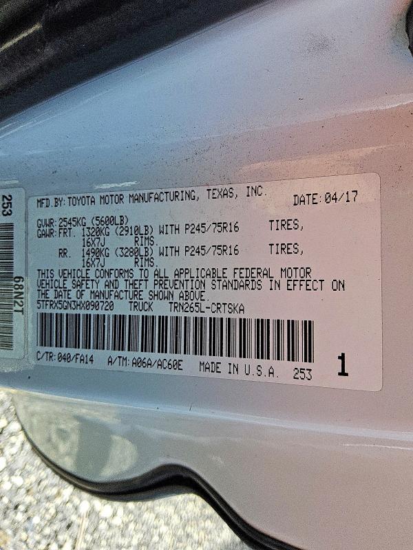 2017 Toyota Tacoma მანქანა იყიდება აუქციონზე, vin: 5TFRX5GN3HX090720, აუქციონის ნომერი: 62543306