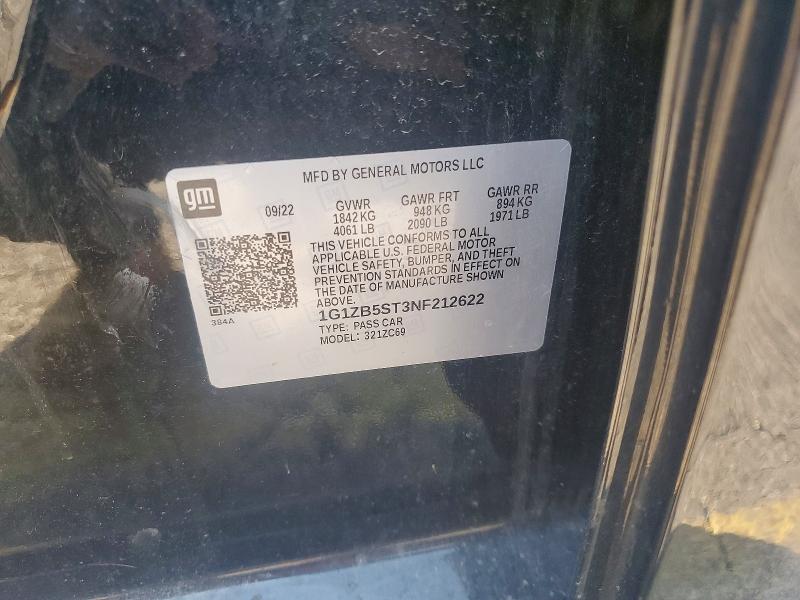2022 Chevrolet Malibu მანქანა იყიდება აუქციონზე, vin: 1G1ZB5ST3NF212622, აუქციონის ნომერი: 63888156