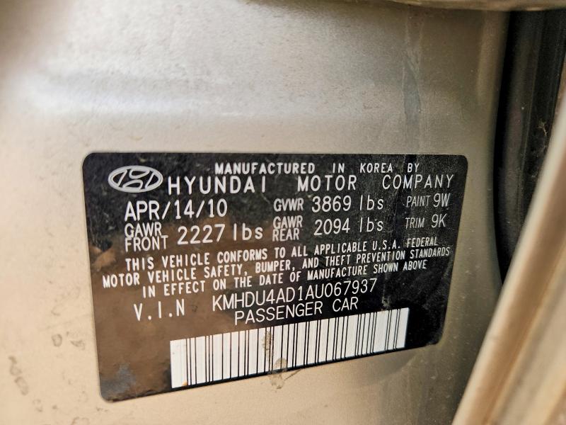 64216216 :رقم المزاد ، KMHDU4AD1AU067937 vin ، 2010 Hyundai Elantra مزاد بيع