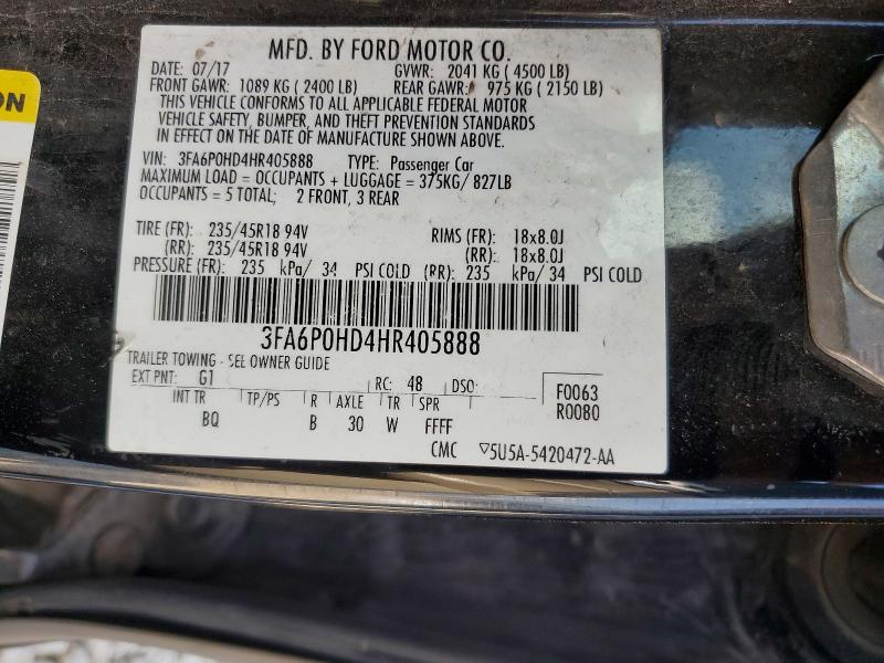 Aukcja sprzedaży 2017 Ford Fusion, vin: 3FA6P0HD4HR405888, numer aukcji: 63681186