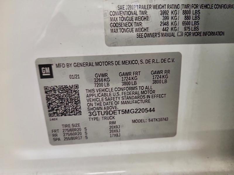 66063856 :رقم المزاد ، 3GTU9DET5MG220544 vin ، 2021 Gmc Sierra مزاد بيع