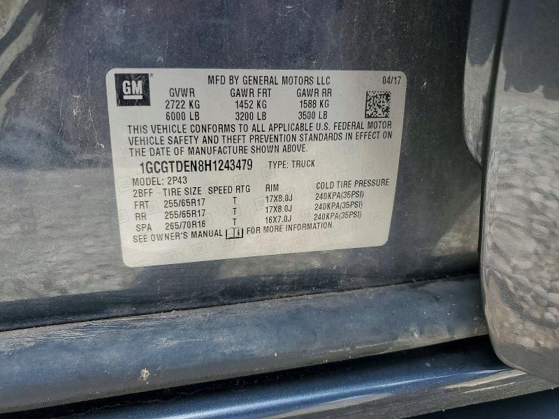 Aukcja sprzedaży 2017 Chevrolet Colorado, vin: 1GCGTDEN8H1243479, numer aukcji: 66201926