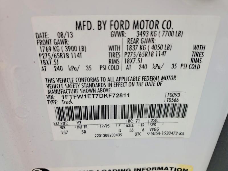 Aukcja sprzedaży 2013 Ford F150, vin: 1FTFW1ET7DKF72811, numer aukcji: 63708176