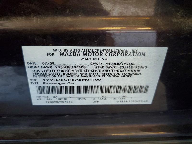 2010 Mazda 6 მანქანა იყიდება აუქციონზე, vin: 1YVHZ8CH5A5M01700, აუქციონის ნომერი: 60965366