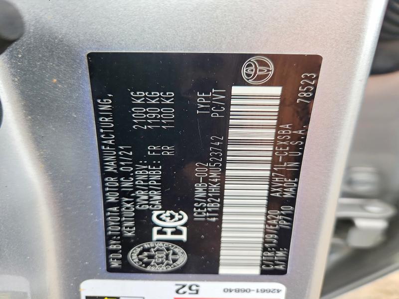 64934226 :رقم المزاد ، 4T1B21HK4MU523742 vin ، 2021 Toyota Camry مزاد بيع