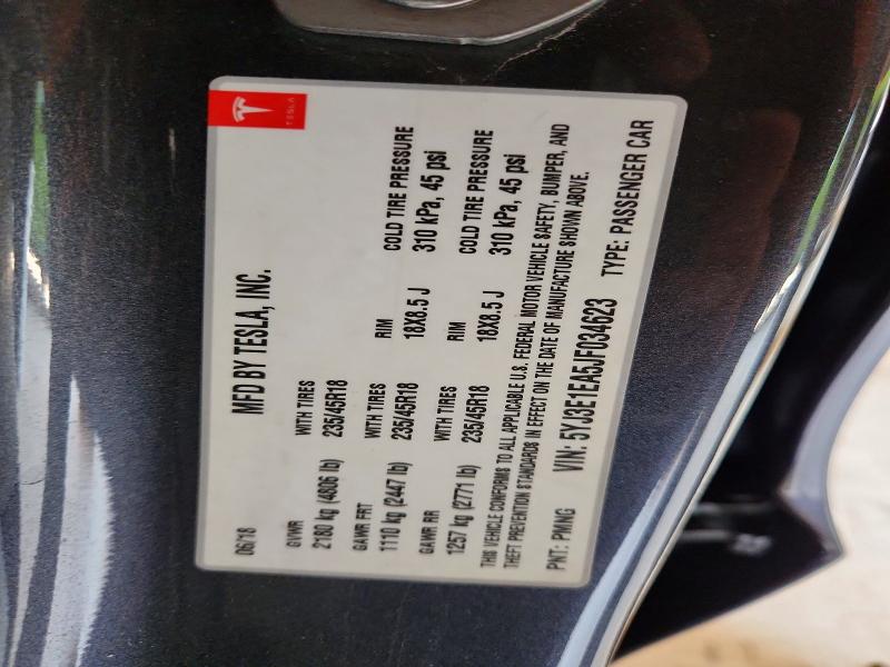 62964486 :رقم المزاد ، 5YJ3E1EA5JF034623 vin ، 2018 Tesla Model 3 مزاد بيع