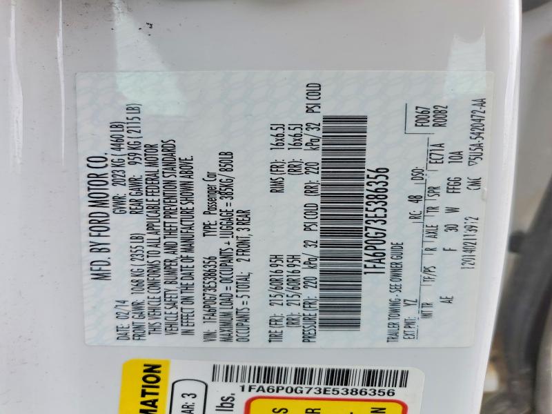 2014 Ford Fusion მანქანა იყიდება აუქციონზე, vin: 1FA6P0G73E5386356, აუქციონის ნომერი: 64236156