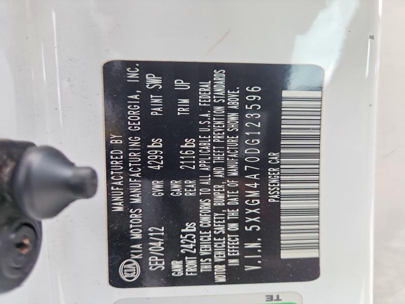 2013 Kia Optima მანქანა იყიდება აუქციონზე, vin: 5XXGM4A70DG123596, აუქციონის ნომერი: 63759036