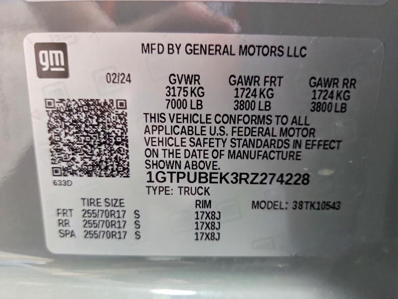 66034226 :رقم المزاد ، 1GTPUBEK3RZ274228 vin ، 2024 Gmc Sierra مزاد بيع
