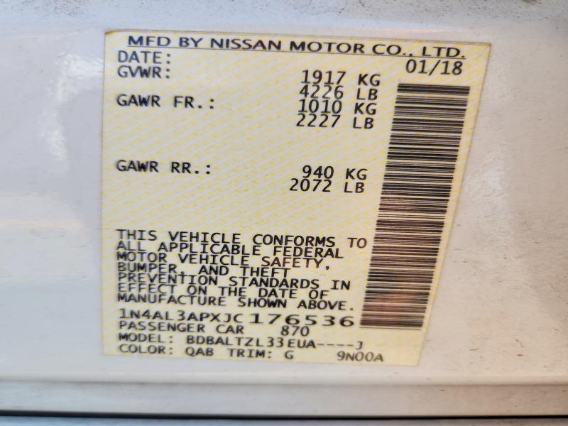 Продажа на аукционе авто 2018 Nissan Altima, vin: 1N4AL3APXJC176536, номер лота: 64827206