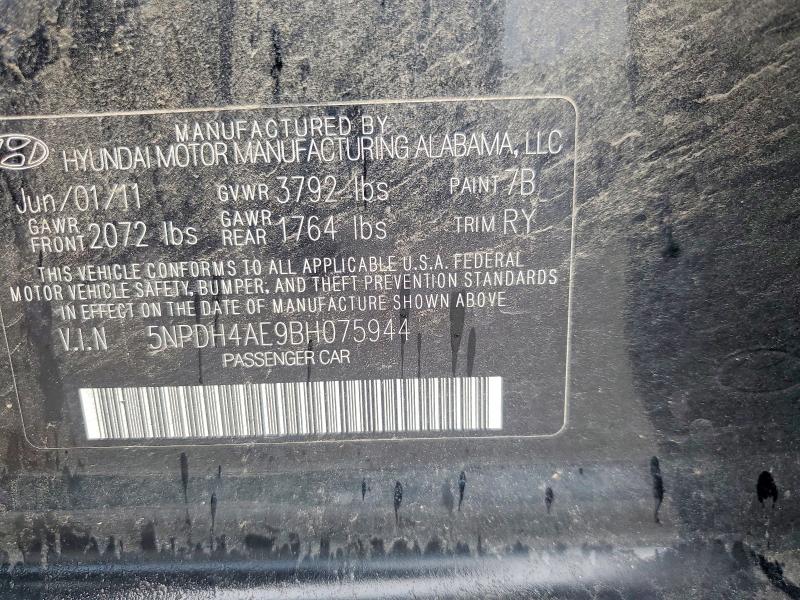 2011 Hyundai Elantra მანქანა იყიდება აუქციონზე, vin: 5NPDH4AE9BH075944, აუქციონის ნომერი: 63574656