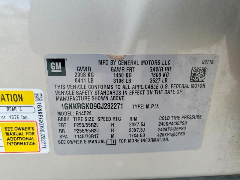 64342666 :رقم المزاد ، 1GNKRGKD9GJ282271 vin ، 2016 Chevrolet Traverse مزاد بيع