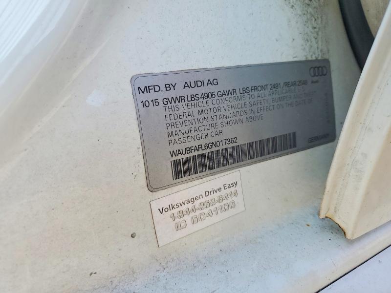 65169926 :رقم المزاد ، WAUBFAFL6GN017362 vin ، 2016 Audi A4 مزاد بيع