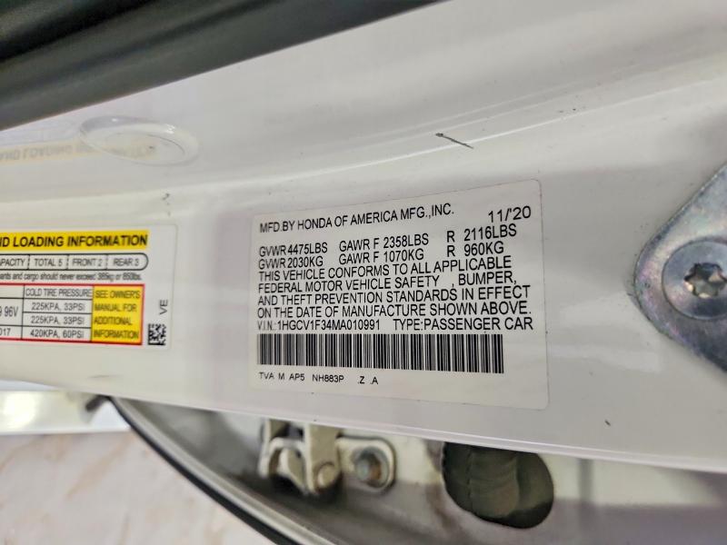 Продажа на аукционе авто 2021 Honda Accord, vin: 1HGCV1F34MA010991, номер лота: 63921046