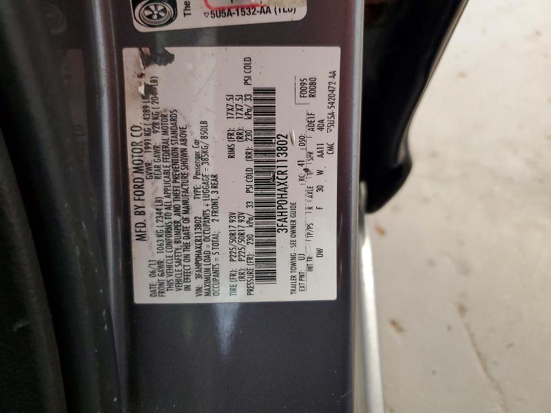 2012 Ford Fusion მანქანა იყიდება აუქციონზე, vin: 3FAHP0HAXCR113802, აუქციონის ნომერი: 65799496