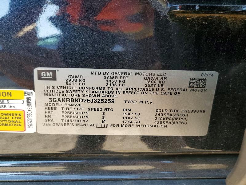 64382826 :رقم المزاد ، 5GAKRBKD2EJ325259 vin ، 2014 Buick Enclave مزاد بيع