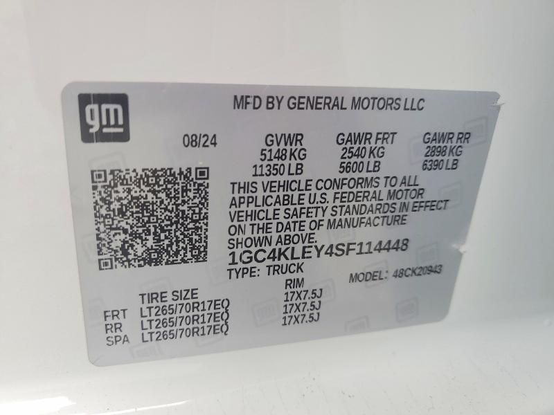 2025 Chevrolet Silverado მანქანა იყიდება აუქციონზე, vin: 1GC4KLEY4SF114448, აუქციონის ნომერი: 64613526