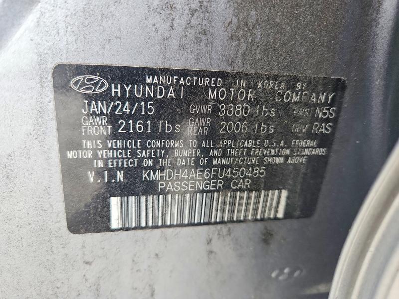2015 Hyundai Elantra მანქანა იყიდება აუქციონზე, vin: KMHDH4AE6FU450485, აუქციონის ნომერი: 64613376