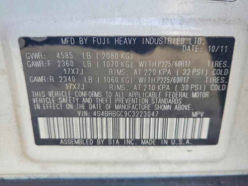Продажа на аукционе авто 2012 Subaru Outback, vin: 4S4BRBGC9C3223047, номер лота: 67108576