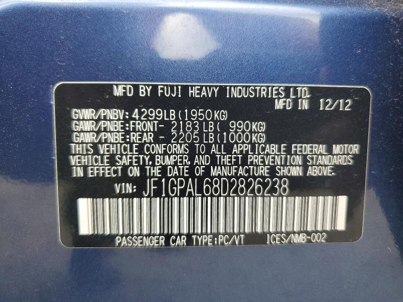 Продажа на аукционе авто 2013 Subaru Impreza, vin: JF1GPAL68D2826238, номер лота: 63556666