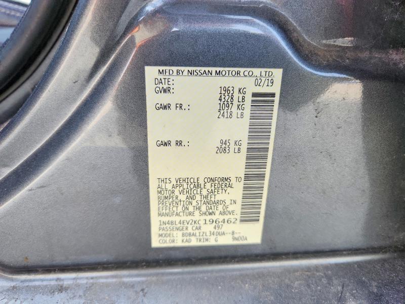 Продажа на аукционе авто 2019 Nissan Altima, vin: 1N4BL4EV2KC196462, номер лота: 66210886