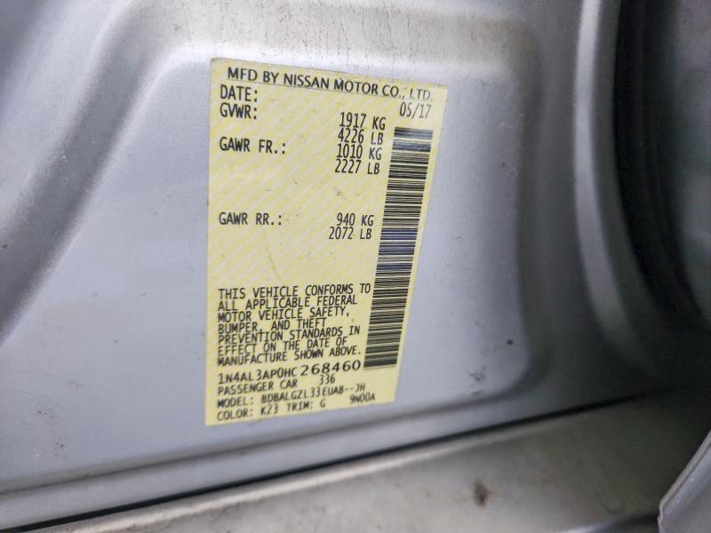 2017 Nissan Altima მანქანა იყიდება აუქციონზე, vin: 1N4AL3AP0HC268460, აუქციონის ნომერი: 65366736