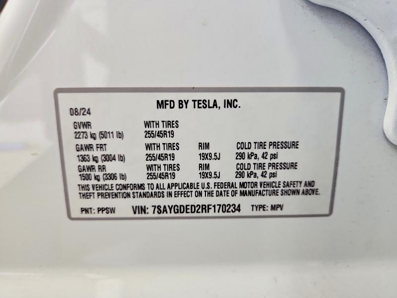 Aukcja sprzedaży 2024 Tesla Model Y, vin: 7SAYGDED2RF170234, numer aukcji: 64002956