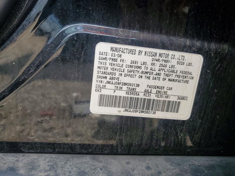 63157886 :رقم المزاد ، JNKAJ09F28M360138 vin ، 2008 Infiniti Ex35 مزاد بيع