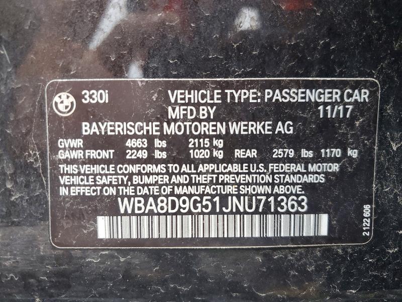 65301476 :رقم المزاد ، WBA8D9G51JNU71363 vin ، 2018 Bmw 330 مزاد بيع