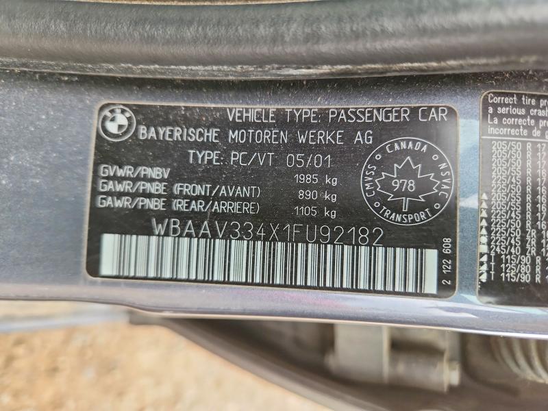 64181706 :رقم المزاد ، WBAAV334X1FU92182 vin ، 2001 Bmw 325 مزاد بيع