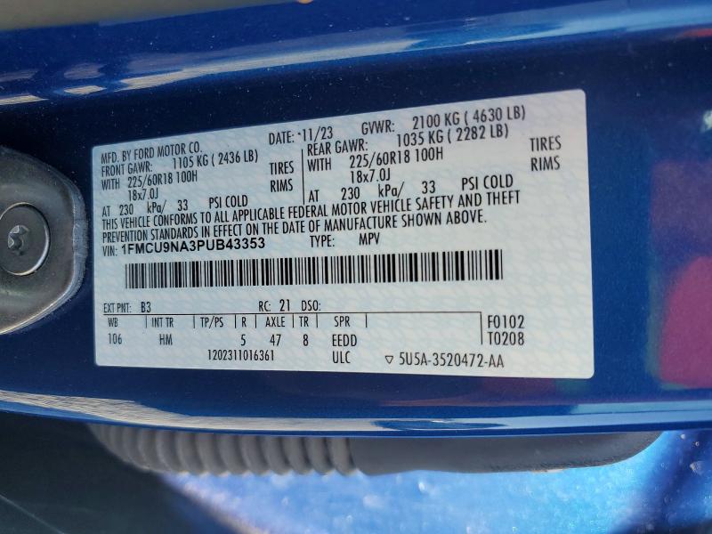 66515676 :رقم المزاد ، 1FMCU9NA3PUB43353 vin ، 2023 Ford Escape مزاد بيع