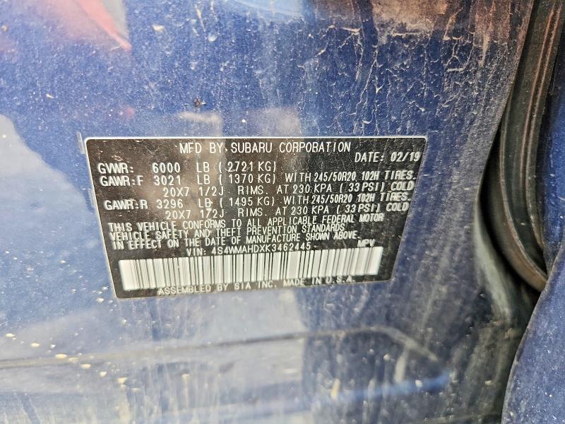 64293516 :رقم المزاد ، 4S4WMAHDXK3462445 vin ، 2019 Subaru Ascent مزاد بيع