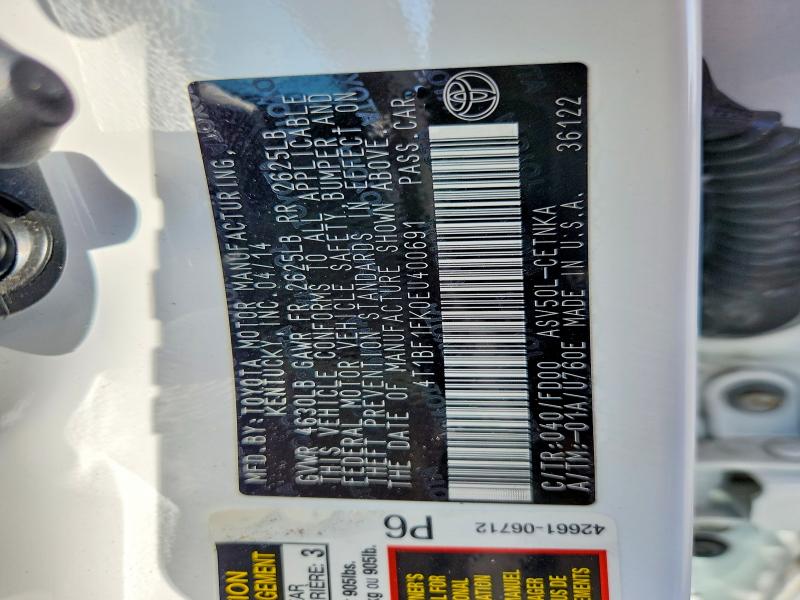 2014 Toyota Camry მანქანა იყიდება აუქციონზე, vin: 4T1BF1FK0EU400691, აუქციონის ნომერი: 66263296