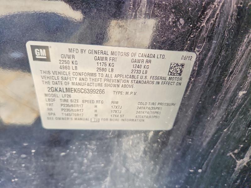 Aukcja sprzedaży 2012 Gmc Terrain, vin: 2GKALMEK6C6399266, numer aukcji: 64916166
