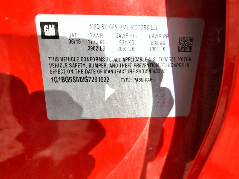 65055306 :رقم المزاد ، 1G1BG5SM2G7291533 vin ، 2016 Chevrolet Cruze مزاد بيع