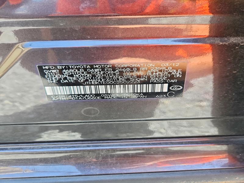 65447306 :رقم المزاد ، JTHBK1EG0C2502223 vin ، 2012 Lexus Es مزاد بيع