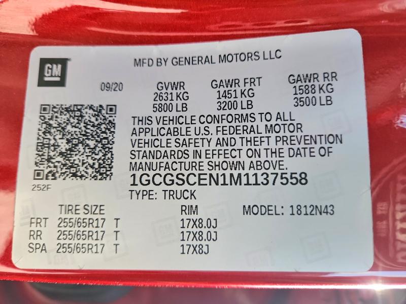 65356416 :رقم المزاد ، 1GCGSCEN1M1137558 vin ، 2021 Chevrolet Colorado مزاد بيع