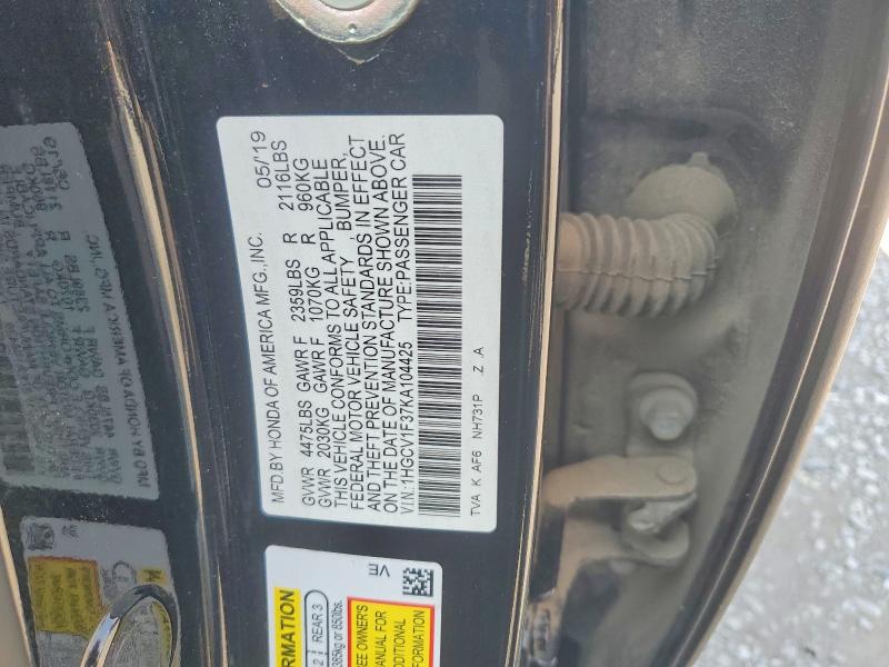 Aukcja sprzedaży 2019 Honda Accord, vin: 1HGCV1F37KA104425, numer aukcji: 63779416